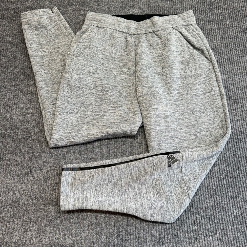 Adidas Climalite Men M‎ Gray Joggers Side Stripe Tapered Zip Ankle Pants